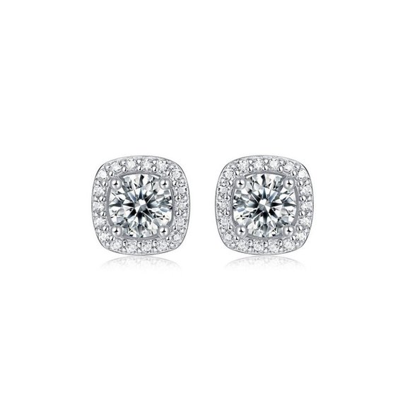 Certified 1ct. t.w. Moissanite Diamond Round Halo Stud Earrings NEW - Picture 5 of 13